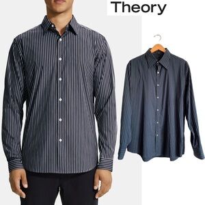 THEORY Men’s Striped Navy Blue Shirt Business Casual Button Down Lightweight XL